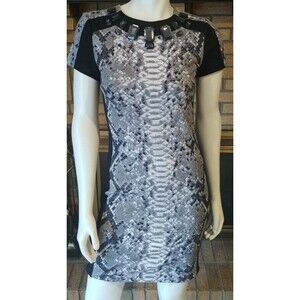 Michael Kors Gray/Black Knit Jeweled Neckline Stretch Knit Dress Size XS